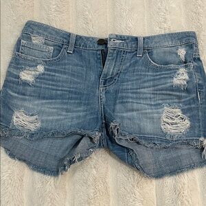 Trendy Blue Distressed Denim Jean Shorts